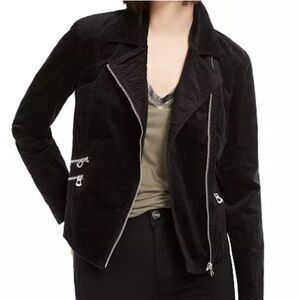 INC black corduroy moto or biker jacket with silver zippers
